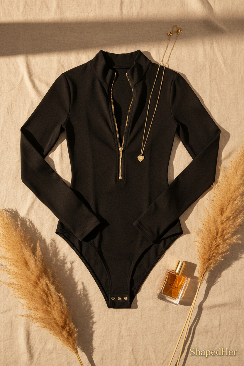 Zip-Front Long Sleeve Bodysuit.